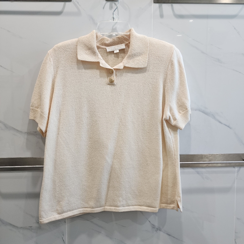 St John Women Cream Gold Button Santana Knit Top Shirt Size Small